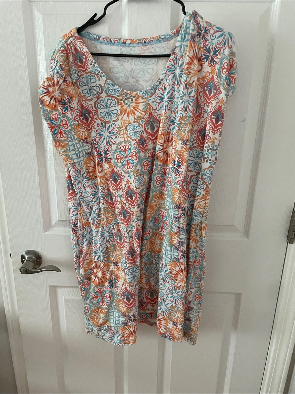 Talbots Scoop Neck Printed dress in Coral & Teal X-Large petite